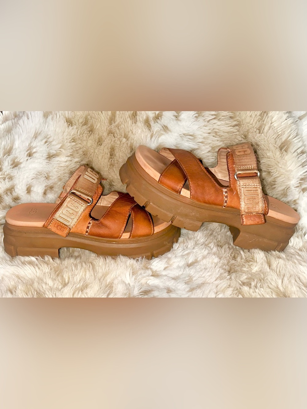 UGG Tan Brown Platform Slide Sandals